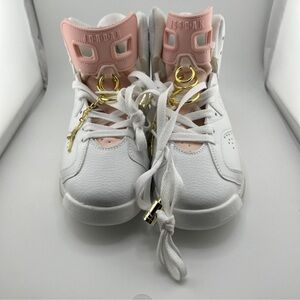 Air Jordan 6 retro gold hoops (womens) size 8 white and pink W/ gold charm
